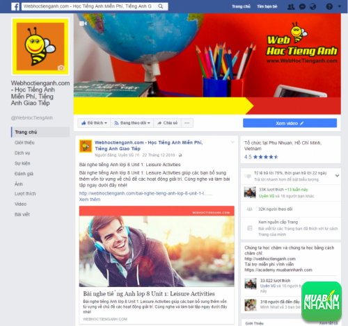 Fanpage Facebook WebHocTiengAnh - Bee Learn English