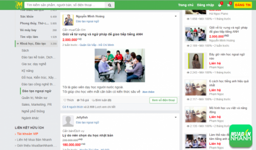 Các chương trình, lớp học Đào tạo Ngoại ngữ tại Mạng xã hội Mua Bán Nhanh